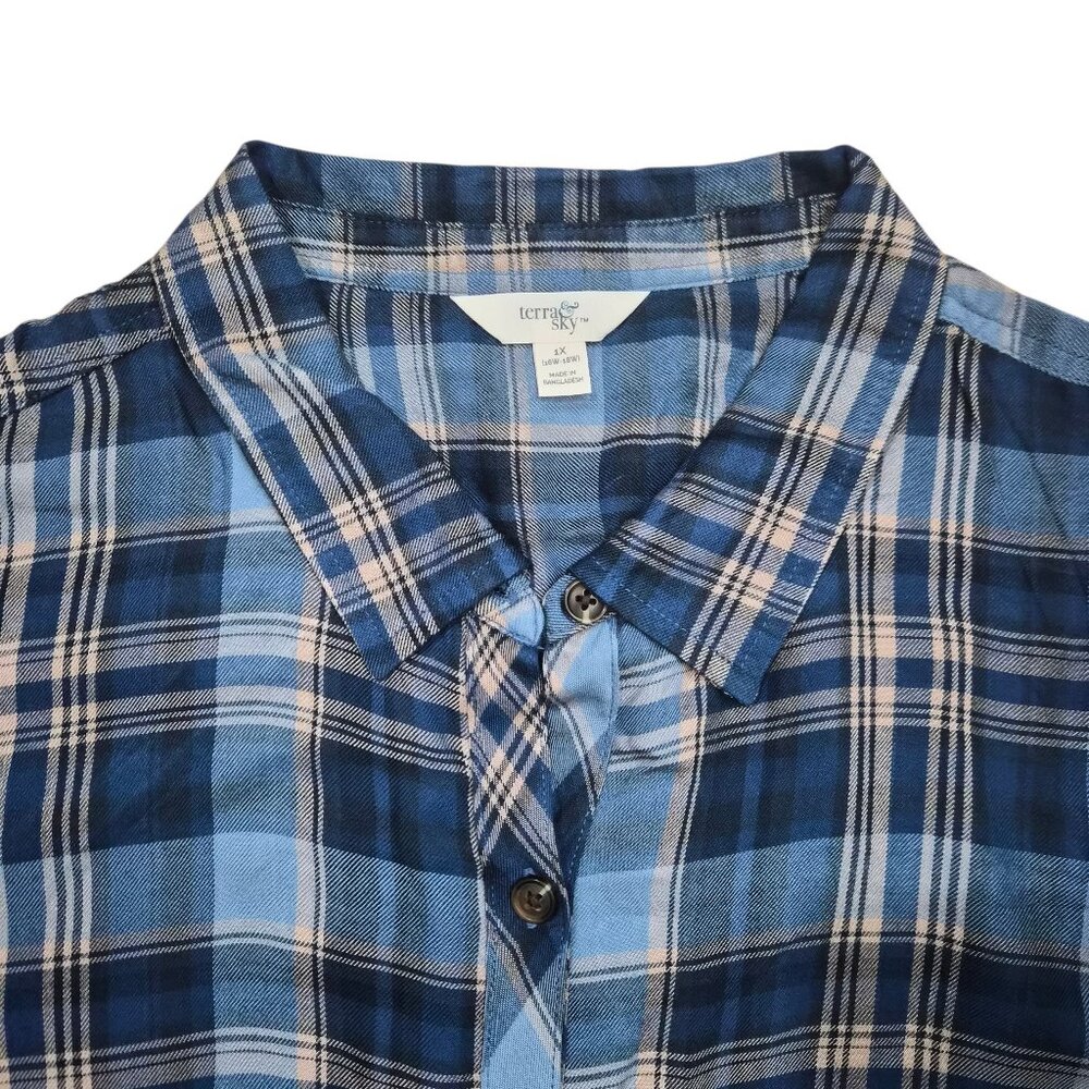 Terra & Sky Women's Button Down Shirt Plaid Long Sleeve Size 1X, 3X Blue Comet - Picture 4 of 11